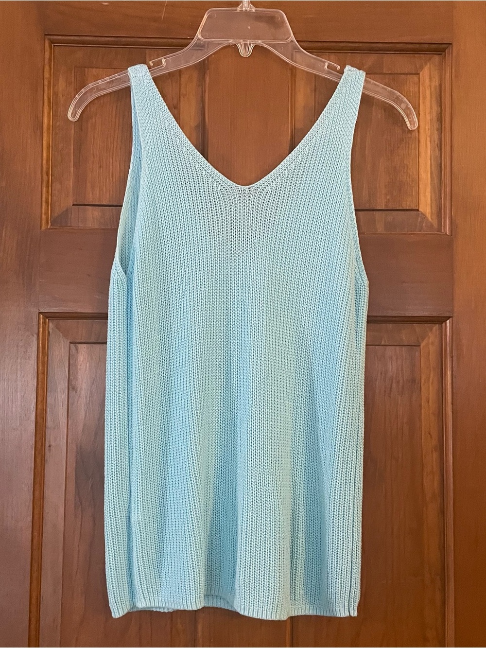 Women’s V-Neck Knit Tank Top in Medium Blue, 100% Viscose, Size Small